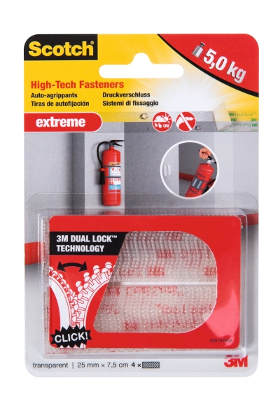 Scotch Extreme Cierres Adhesivos Reposicionables - 25mm x 75mm - Soporta hasta 5kg - Color Transparente