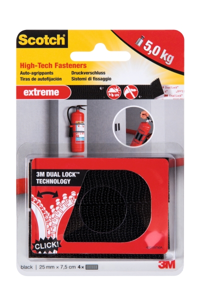 Scotch Extreme Cierres Adhesivos Reposicionables - 25mm x 75mm - Soporta hasta 5kg - Color Negro