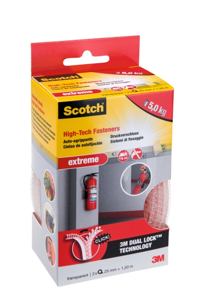 Scotch Extreme Pack de 2 Cierres Adhesivos Reposicionables - 25mm x 1.2m - Color Transparente