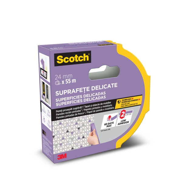 Scotch Cinta de Enmascarar para Superficies Delicadas - 24mm x 55m - 100% PEFC - Color Morado