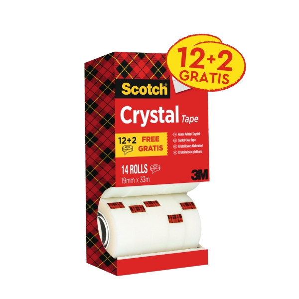 Scotch Crystal Cinta Adhesiva - Paquete Ahorro de 14 Rollos de 19mm x 33m - Color Transparente
