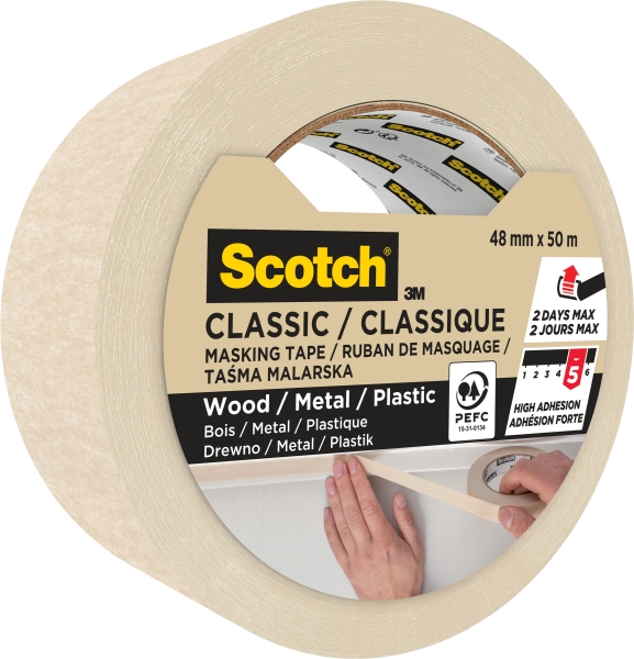 Scotch Classic Cinta de Pintor para Enmascarar 48mm x 50m - 70% PEFC - Color Beige