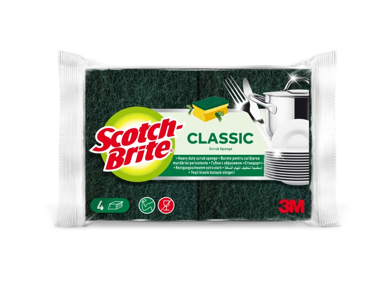 Scotch-Brite Classic Pack de 4 Estropajos de Cocina - Proteccion para los Dedos - Color Verde Oscuro