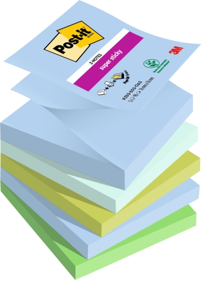 Post-It Super Sticky Pack de 5 Blocs de 90 Notas Adhesivas Reposicionables - Forma Cuadrada - 76x76mm - en Zig-Zag - Colores Surtidos