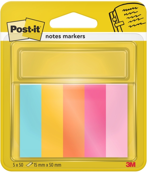 Pennarelli adesivi Post-itÃ‚Â® 5 barre adesive Beachside 15x50, 50 fogli menta, turchese, giallo ultra, arancione papaya,