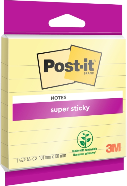 Post-It Super Sticky Bloc de 45 Notas Adhesivas Reposicionables - Forma Cuadrada - 101x101mm - Color Amarillo Claro