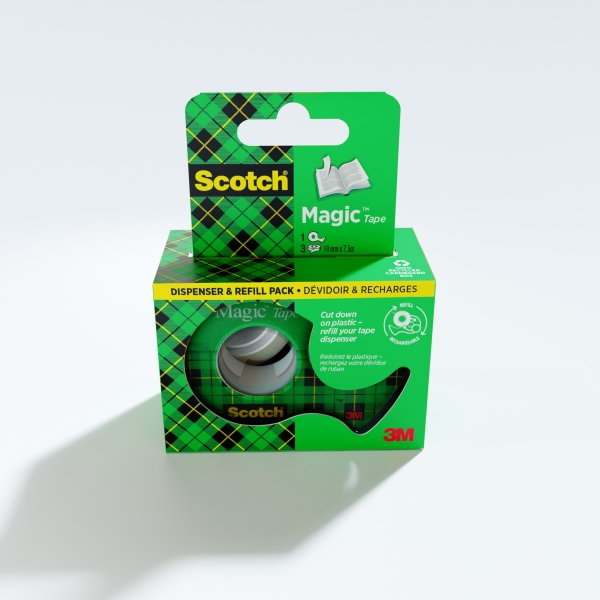 Scotch Magic Pack de 2 Cintas Adhesivas Invisible - 19mm x 7.5m - Incluye Dispensador - Color Transparente