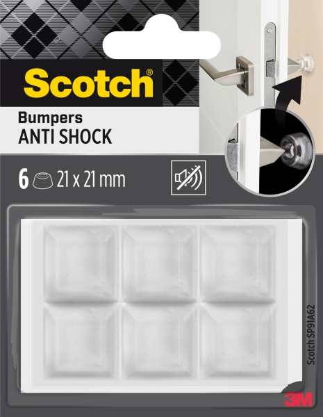 Scotch Pack de 6 Almohadillas Adhesivas Antichoque para Paredes - 21x21mm - Color Transparente
