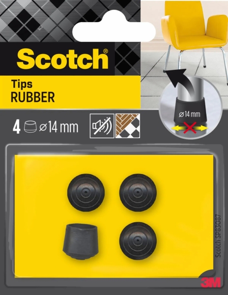 Scotch Pack de 4 Conteras de Goma - Diametro de 14mm - Color Negro