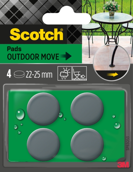 Scotch Pack de 4 Patines Deslizantes Adhesivos - Uso en Exterior - Diametro de 22-25mm - Color Gris