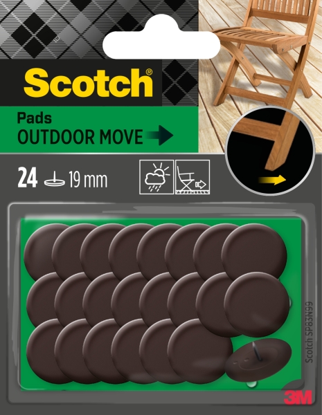 Scotch Pack de 24 Patines Deslizantes con Clavo - Diametro de 19mm - Uso en Exterior - Color Marron