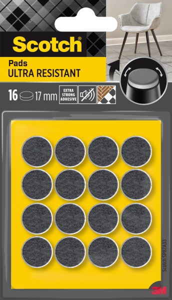 Scotch Pack de 16 Almohadillas de Fieltro Adhesivas - Ultra Resistentes - Diametro de 17mm - Color Blanco/Gris