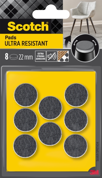 Scotch Pack de 8 Almohadillas de Fieltro Adhesivas - Ultra Resistentes - Diametro de 22mm - Color Blanco/Gris