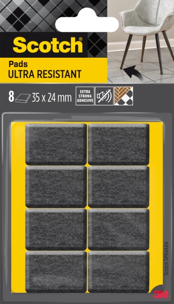 Scotch Pack de 8 Almohadillas de Fieltro Adhesivas - Ultra Resistentes - 35x24mm - Paquete de 8 - Color Blanco/Gris