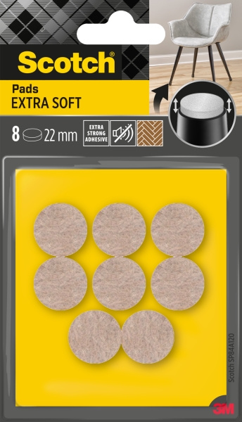 Scotch Pack de 8 Almohadillas de Fieltro Adhesivas - Extra Suaves - Diametro de 22mm - Color Beige