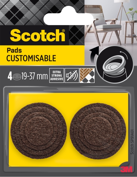 Scotch Pack de 4 Almohadillas Adhesivas Antideslizantes - Personalizables - Diametro de 19 a 37mm - Color Marron