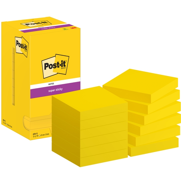 Foglietti riposizionabili Super Sticky Notes Post-itÃ‚Â® giallo oro - 76x76 mm 12 blocchetti da 90 ff - 7100290189