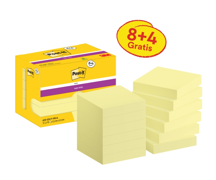 Post-itÃƒâ€šÃ‚Â® foglietti adesivi 8+4SuperSticky giallo 47,6x47,6 giallo