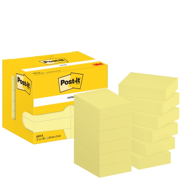 Post-it Notes 38x51mm 100 Sheets Canary Yellow [Pack 12] 7100290163