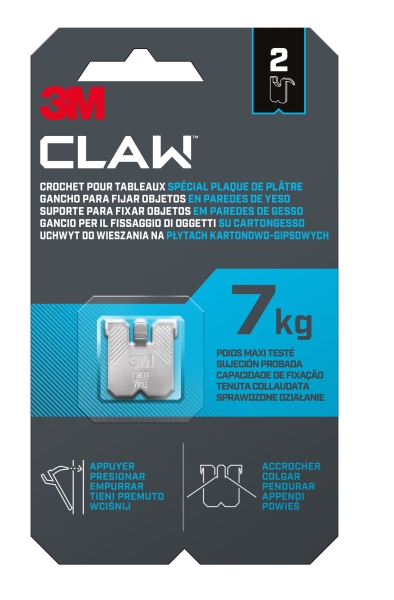 3M Claw Pack de 2 Ganchos de Metal para Paredes de Yeso - Soporta hasta 7 kg - Color Gris/Titanio