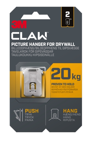 3M Claw Pack de 2 Ganchos de Metal para Paredes de Yeso - Soporta hasta 20 kg - Color Gris/Titanio