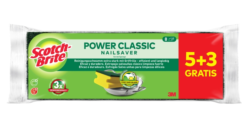 Scotch-Brite Classic Pack de 8 Estropajos de Cocina - Proteccion para los Dedos - Promocion 5 + 3 Gratis - Color Amarillo