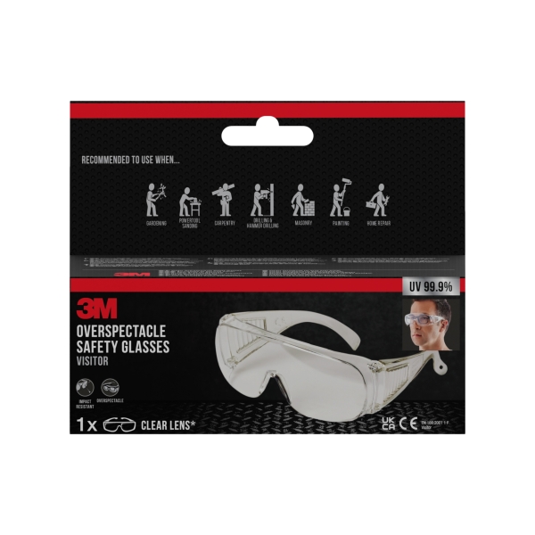 3M Cubregafas de Proteccion - Lente Incolora - Protectores Laterales Integrados - Proteccion UV - Color Transparente
