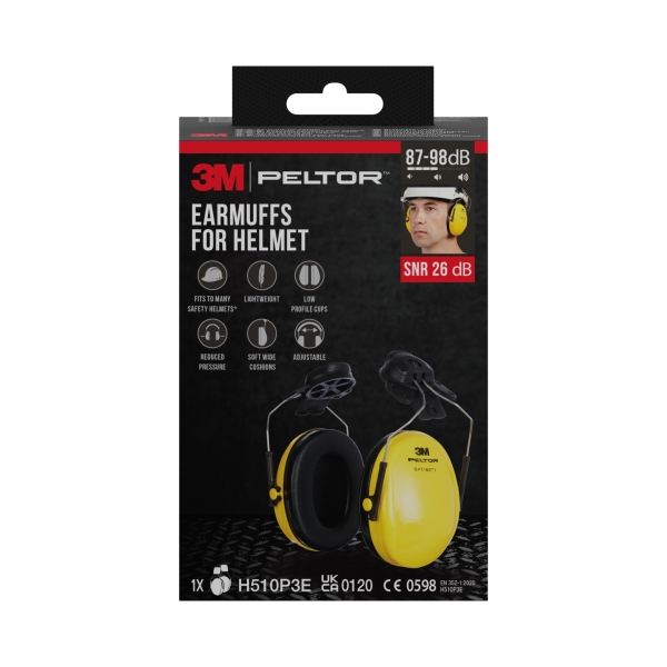 3M Peltor Optime Orejeras Auditivas para Casco - SNR 26dB - Amarillo - Peso Ligero - Ajustable - Color Amarillo