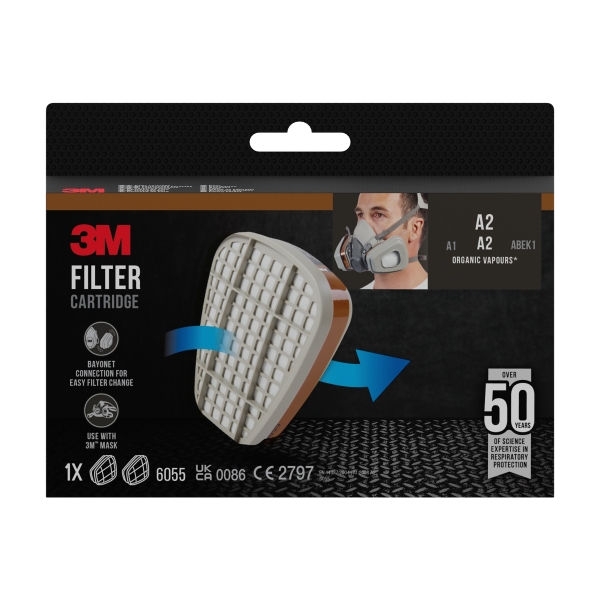 3M Filtros de Repuesto para Mascara de Media Cara - Proteccion Contra Vapores Organicos A2 - Color Gris