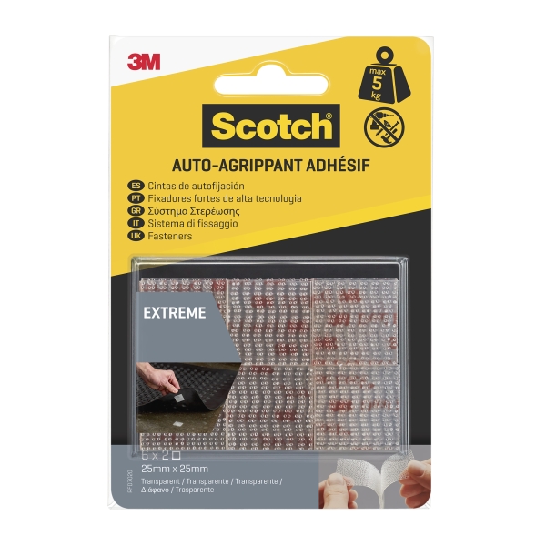 Scotch Extreme Pack de 6 Cierres Adhesivos Reposicionables - 25x25mm - Color Transparente