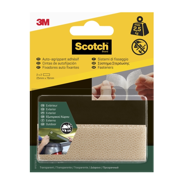 Scotch Pack de 2 Cierres Adhesivos Reposicionables - 25x76mm - Uso en Exterior - Color Transparente