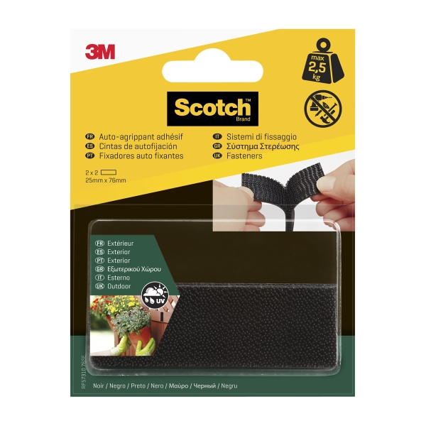 Scotch Pack de 2 Cierres Adhesivos Reposicionables - 25x76mm - Uso en Exterior - Color Negro