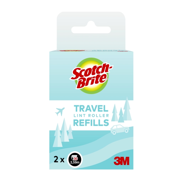Scotch-Brite Recambios del Pack de 2 Rodillos Quitapelusas de Viaje - 30 Hojas por Rodillo - Color Negro