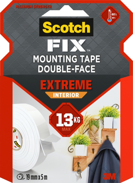 Scotch-Fix Cinta de Montaje para Interior Extremo de Doble Cara - 19mm x 5m - Color Blanco