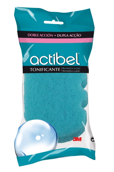 Actibel Tonic Esponja Corporal de Doble Accion - 1 Lado Suave - 1 Lado Exfoliante - Ergonomica - Color Azul