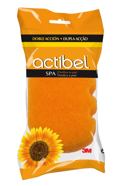Actibel Spa Esponja Corporal de Doble Accion - 1 Lado Suave - 1 Lado Exfoliante - Ergonomica - Color Naranja