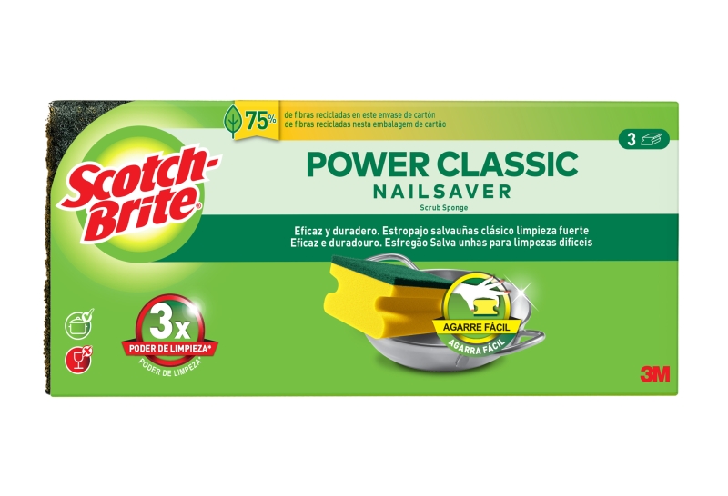 Scotch-Brite Classic Pack de 3 Estropajos de Cocina - Proteccion para los Dedos - Color Amarillo