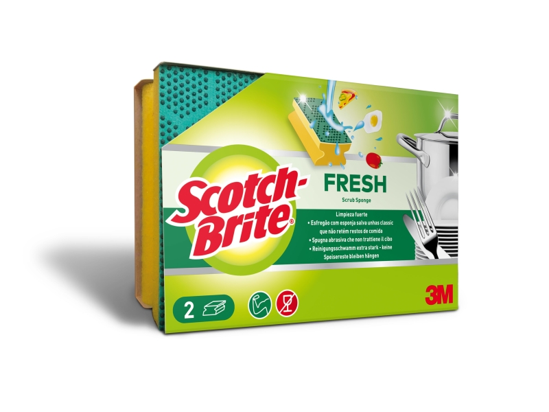 Scotch-Brite Fresh Pack de 2 Estropajos de Cocina - Proteccion para los Dedos - Color Amarillo