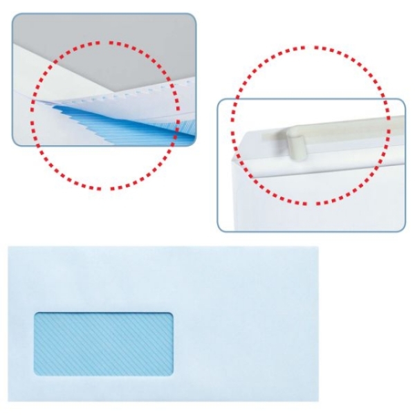 Sam Pack de 500 Sobres Americanos de Papel Offset 90grs con Ventana a la Izquierda - Medidas 115x225mm - Especial para Impresoras Laser - Autoadhesivo con Tira de Silicona - Color Blanco