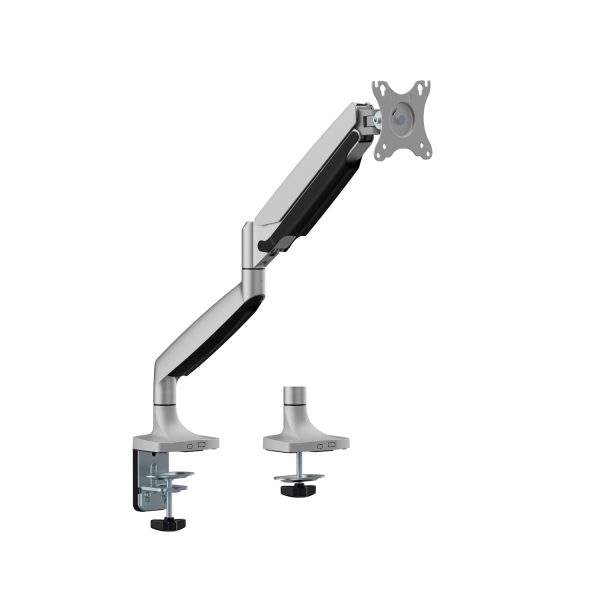 Ewent Soporte de Mesa con Brazo Articulado para Monitor hasta 45" - Giratorio e Inclinable - Gestion de Cables - Peso Maximo 15kg - VESA 100x100 - Abrazadera para Grosor Maximo de 80mm - 134x625x663mm - Color Gris Espacial