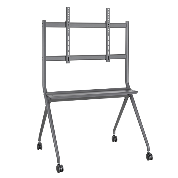 Ewent Soporte de Suelo para TV hasta 86" - Bandeja Auxiliar - Altura Ajustable - Gestion de Cables - VESA Maximo 800x600 - Peso Maximo 120kg - Ruedas para Desplazamiento - 1067x801x1725mm - Color Negro