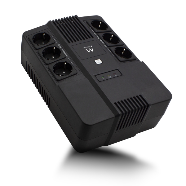 Ewent SAI Interactivo 700VA/390W - 6x Schuko - Toma Tierra - Funcion AVR - Notificacion Sonora y LED - Proteccion Electrica - Bateria de 12V / 7Ah Reemplazable - Permite Montaje en Pared - Color Negro