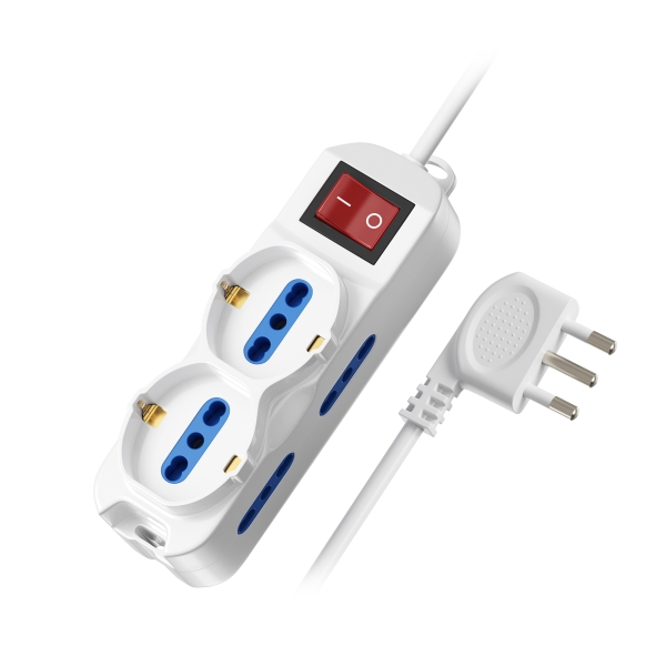 Ewent Regleta con 6 Tomas - 4 Tomas L + 2 Tomas L/F (Schuko) - Interruptor On/Off - Proteccion Infantil - Enchufe Italiano Plano en Angulo - Cable de 5m - Color Blanco