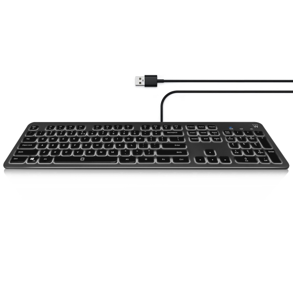 Ewent Teclado con cable USB - Disposicion Eslovena QWERTZ SI - Retroiluminacion - Teclas de Bajo Perfil y Silenciosas - Cable de 1.5m - Color Negro