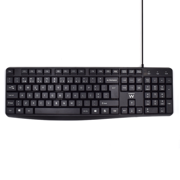 Ewent Teclado con Cable USB - Disposicion Portuguesa QWERTY PT - Cable de 1.35m - Teclas de Bajo Perfil y Silenciosas - Color Negro