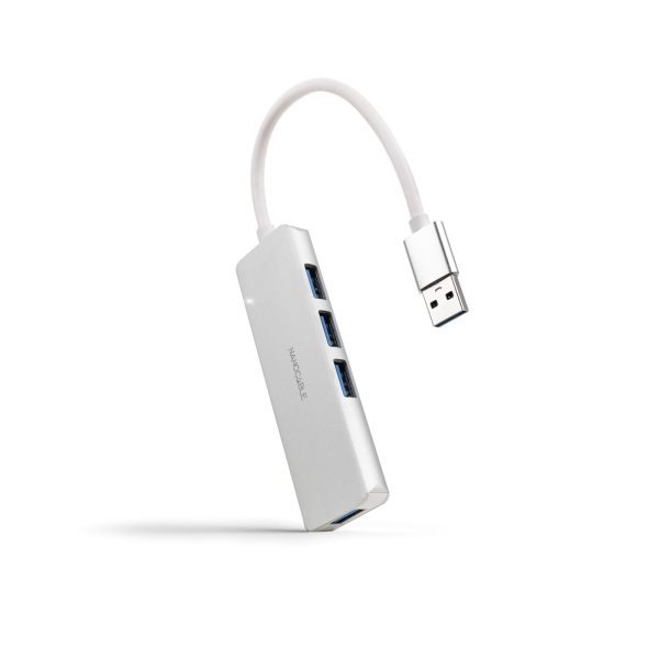 Nanocable Hub USB 3.0 4xUSB3.0. USB-A/M-USB 3.0/H - Aluminio - 18cm - Color Gris