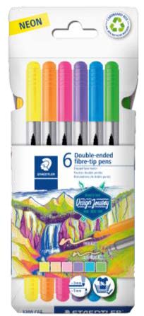 Staedtler 3200 Pack de 6 Rotuladores de Doble Punta - Resistente a la Presion - Colores Neon Surtidos