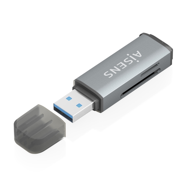 Aisens Lector de Tarjetas USB-A 3.1 Gen1 - Compatible con SD, Micro SD, MMC, RS-MMC, MMC Micro - Color Gris
