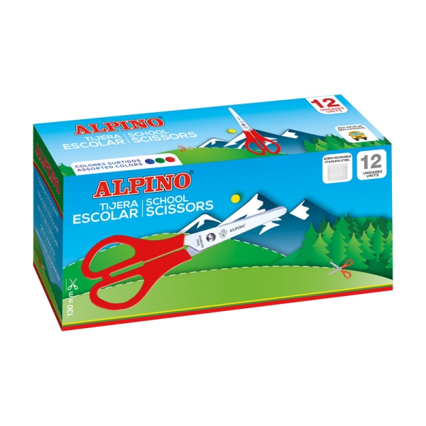 Alpino Tijera Escolar 13cm - Acero Inoxidable - Punta Roma - Colores Surtidos
