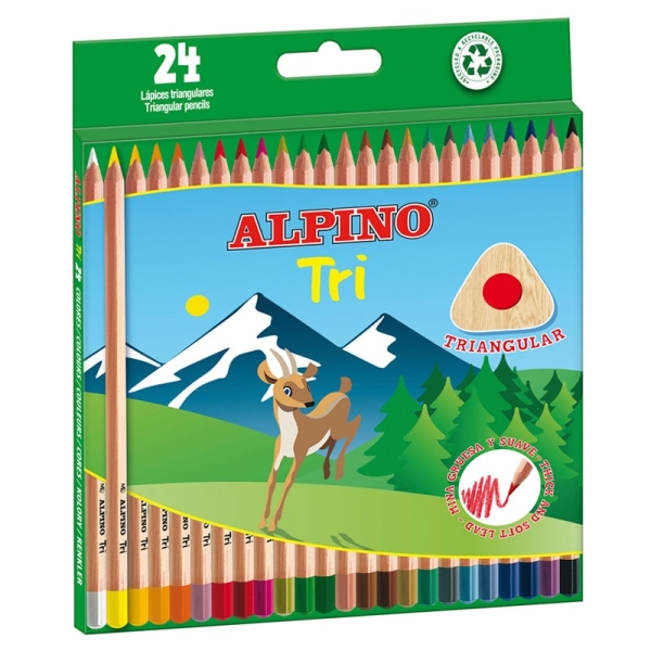 Alpino Tri Pack de 24 Lapices de Colores Triangulares - Mina de 3.3mm - Colores Surtidos